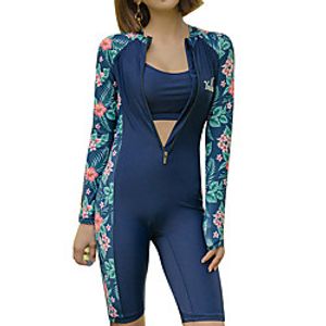 Women's Rash Guard Dive Skin Suit Swimwear UV Sun Protection UPF50 Quick Dry Stretchy Long Sleeve 3-Piece - Swimming Diving Surfing Water Sports Floral  Botanical Autumn  Fall Spring Summer Lightinthebox