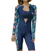 Women's Rash Guard Dive Skin Suit Swimwear UV Sun Protection UPF50 Quick Dry Stretchy Long Sleeve 3-Piece - Swimming Diving Surfing Water Sports Floral  Botanical Autumn  Fall Spring Summer Lightinthebox - thumbnail