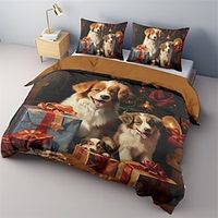 Christmas Dogs Christmas Gift Box Duvet Cover Set, 3 Pieces Red Christmas Santa Claus Comforter Cover With Zipper Closure Soft Microfiber Festival Bedding Gifts Christmas Decoration For Home Lightinthebox - thumbnail