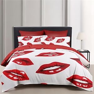 Red Lips Pattern Duvet Cover Set Soft Microfiber 3-Piece Luxury Weighted Bedding Set Home Decor Gift Lightinthebox