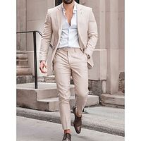 Beige Men's Linen Suits Beach Wedding Solid Colored 2 Piece Fashion Casual Tailored Fit Single Breasted One-button 2023 miniinthebox