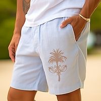 Men's Shorts Linen Shorts Summer Shorts Button Pocket Embroidery Comfort Breathable Outdoor Daily Going out Linen Cotton Blend Fashion Casual White miniinthebox