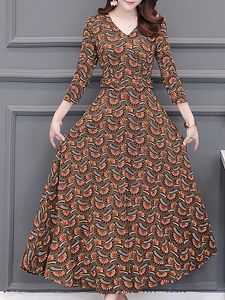 Printed Long Sleeve V-Neck Dress