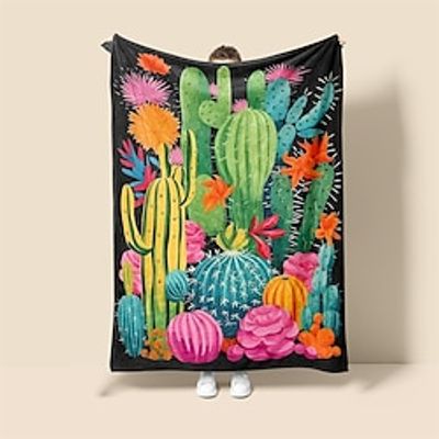 Dopamine-colored Cactus Quilt Art Pattern Super Soft Throw Blanket Flannel Blanket And Sherpa Fleece Blanket Novelty Warm 3D Printed All Seasons Room Decor Gifts Big Blanket Lightinthebox