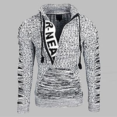 Men's Sweater Pullover Sweater Jumper Knit Knitted Abstract V Neck Stylish Vintage Style Daily Wear Clothing Apparel Winter Fall Black Brown M L XL miniinthebox