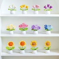 Hand-Crocheted Small Flowers Potted Finished Home Ornaments Decoration Artificial Flower Wool Knitted Sunflower Woven Bouquet miniinthebox