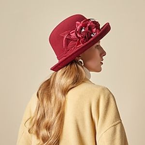 Women's Party Hat Party Wedding Special Occasion Flower Flower Wine Black Hat Yellow Fall Winter Spring Holiday miniinthebox