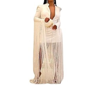 Women's Party Dress Fringe Dress Sheath Dress Long Dress Maxi Dress White Long Sleeve Pure Color Tassel Fringe Winter Fall Deep V Party Winter Dress Weekend 2022 S M L XL XXL Lightinthebox