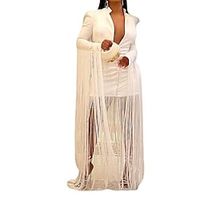 Women's Party Dress Fringe Dress Sheath Dress Long Dress Maxi Dress White Long Sleeve Pure Color Tassel Fringe Winter Fall Deep V Party Winter Dress Weekend 2022 S M L XL XXL Lightinthebox - thumbnail