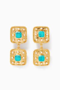 Aurora Earrings with Turquoise & Pearl Stones in 24kt Gold Plating