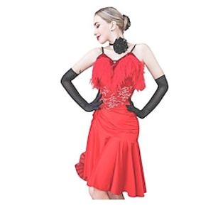 Latin Dance Dress Tassel Splicing Women's Performance Party Sleeveless Mesh Spandex Lace Lightinthebox