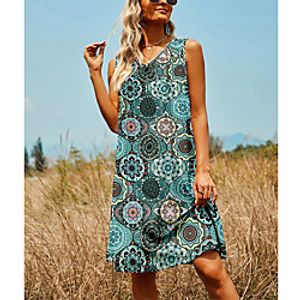 Women's A Line Dress Knee Length Dress Stripe Flowers Ethnic red Ethnic blue Sleeveless Pattern Summer Casual 2021 S M L XL XXL Lightinthebox