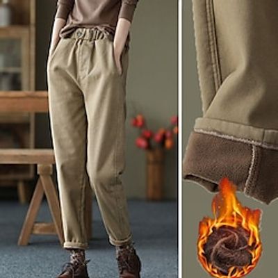 Women's Pants Trousers Pocket Solid Color Basic Thick Winter khaki Black Lightinthebox