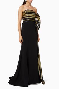 Metallic Stripe Bow Gown