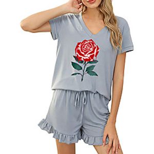 Women's Basic Streetwear Floral Vacation Casual  Daily Two Piece Set Tracksuit T shirt Loungewear Shorts Drawstring Ruffle Print Tops Lightinthebox