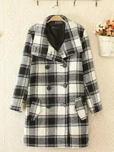 Lapel Plaid Loose Wool Coat