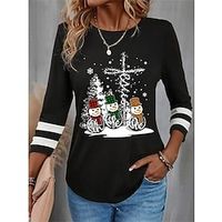 Christmas Shirt Women's T shirt Tee Snowman Christmas Tree Black Red Blue Print Long Sleeve Party Christmas Weekend Festival / Holiday Round Neck Regular Fit Spring   Fall miniinthebox - thumbnail