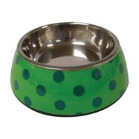 Nutrapet Applique Melamine Round Polka Medium Pet Bowl, Green & Blue