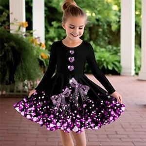 Girls' 3D Bow tie Dress Long Sleeve 3D Print Spring Fall Sports  Outdoor Daily Holiday Cute Casual Beautiful Kids 3-12 Years Casual Dress A Line Dress Above Knee Polyester Regular Fit Lightinthebox