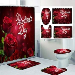 Valentine's Day Bathroom Deco 4 Pcs Shower Curtain Set Bathroom Sets Modern Home Bathroom Decor with Bath Mat U Shape and Toilet Lid Cover Mat and 12 Hooks miniinthebox