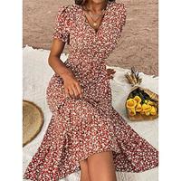 Women's Casual Dress Print V Neck Midi Dress Bohemia Daily Vacation Short Sleeve Summer Lightinthebox