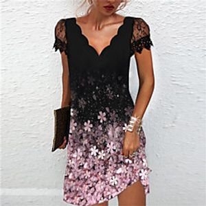 Women's A Line Dress Short Mini Dress White Black Pink Short Sleeve Floral Lace Print Spring Summer V Neck Stylish Work Casual 2022 S M L XL XXL 3XL miniinthebox