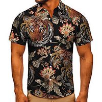 Men's Shirt 3D Print Graphic Prints Tiger Button-Down Short Sleeve Street Tops Casual Fashion Classic Breathable Black miniinthebox - thumbnail