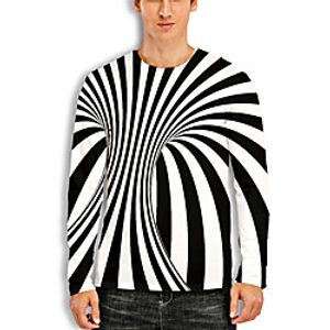 Men's T shirt 3D Print Graphic Optical Illusion 3D Print Long Sleeve Daily Tops Casual Black / White miniinthebox