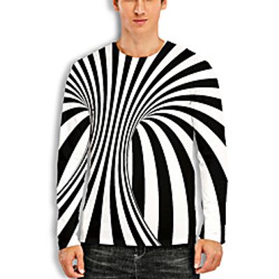Men's T shirt 3D Print Graphic Optical Illusion 3D Print Long Sleeve Daily Tops Casual Black / White miniinthebox