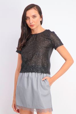 Womens Textured Short Sleeve Top Black Womens Textured Short Sleeve Top Black