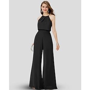 Jumpsuits Bridesmaid Dress Halter Neck Sleeveless Elegant Floor Length Chiffon with Pleats 2022 Lightinthebox