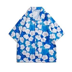 Men's Shirt 3D Print Floral Turndown Street Casual Button-Down Print Short Sleeve Tops Casual Fashion Breathable Blue / Summer / Spring / Summer miniinthebox