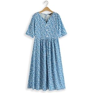 Women's Casual Dress Swing Dress Geometric Color Block Lace up Ruffle Split Neck Midi Dress Streetwear A Line Street Date 34 Length Sleeve Regular Fit Blue Summer Spring S M L XL XXL Lightinthebox