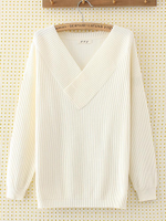Casual Solid V-Neck Knit Sweaters