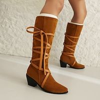 Women's Boots Motorcycle Boots Plus Size Work Boots Outdoor Daily Knee High Boots Buckle Block Heel Chunky Heel Round Toe Vintage Casual Minimalism Suede Zipper Solid Color Black Brown miniinthebox - thumbnail