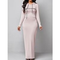 Women's Sheath Dress Maxi long Dress Pink Long Sleeve Letter Ruched Print Spring Summer Hooded Casual Modern 2022 M L XL XXL Lightinthebox - thumbnail