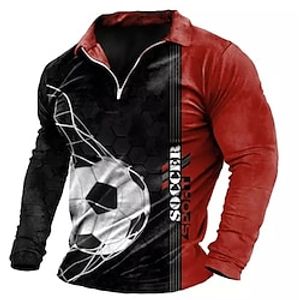 Men's Golf Shirt Letter Soccer Turndown Red 3D Print Outdoor Sports Long Sleeve Zipper Print Clothing Apparel Fashion Designer Casual Breathable Lightinthebox