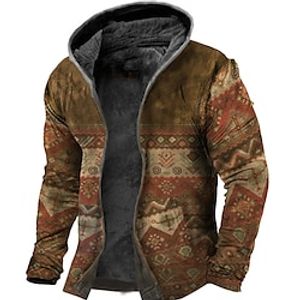 Men's Fleece Jacket Full Zip Hoodie Fleece Hoodie Sherpa Jacket Brown Hooded Graphic Prints Zipper Print Sports  Outdoor Daily Sports 3D Print Fleece Boho Streetwear Designer Winter Clothing Apparel Lightinthebox