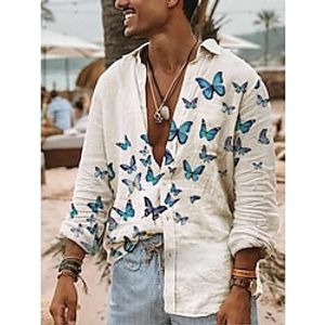 Men's Shirt Butterfly Graphic Prints Turndown White Outdoor Street Long Sleeve Button-Down Print Clothing Apparel Fashion Streetwear Designer Soft Lightinthebox