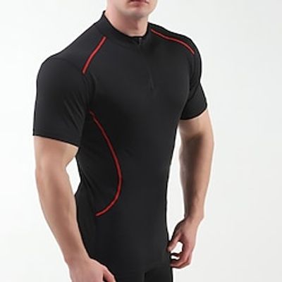 Men's T shirt Tee Gym Shirt Fitness Shirt Men Tops Zip Polo Crew Neck Short Sleeve Sports  Outdoor Vacation Going out Casual Daily Quick dry Breathable Soft Plain Black Red Activewear Fashion Sport Lightinthebox