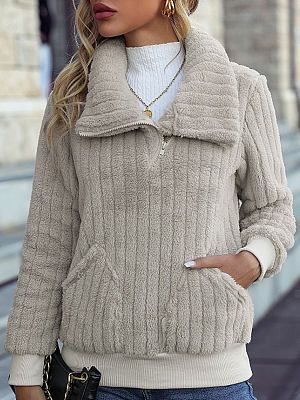 Casual Loose Zipper Sherpa Thermal Coat