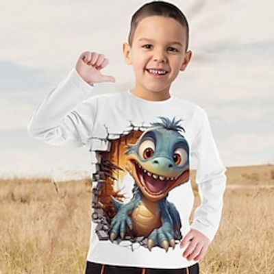 Boys 3D Cartoon Dinosaur Tee Shirt Long Sleeve 3D Print Spring Fall Sports Fashion Streetwear Polyester Kids 3-12 Years Crew Neck Outdoor Casual Daily Regular Fit miniinthebox