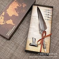 1 Set Vintage Calligraphy Pen Feather Dip Fountain Pen Set Ink Stationery Quill Creative Retro Writting Pen School Office Supply miniinthebox - thumbnail