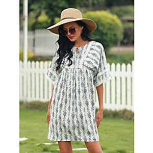 Women's Loose Short Mini Dress Blue Short Sleeve Print Summer Casual / Daily Loose 2021 M L XL 2XL 3XL miniinthebox