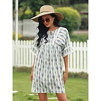 Women's Loose Short Mini Dress Blue Short Sleeve Print Summer Casual / Daily Loose 2021 M L XL 2XL 3XL miniinthebox - thumbnail