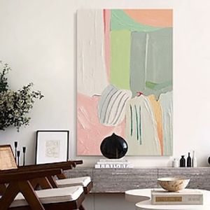 Handmade Hand Painted Oil Painting Wall Modern Abstract Green Pink Canvas Painting Home Decoration Decor Rolled Canvas Painting Lightinthebox