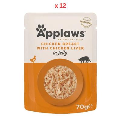 Applaws Chicken with Liver in Jelly Adult Wet Cat Food 70g Pouch Pack Of 12