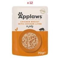 Applaws Chicken with Liver in Jelly Adult Wet Cat Food 70g Pouch Pack Of 12