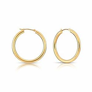 14k yellow gold classic shiny polished round hoop earrings, 3mm tube (35mm (1.4 inch)) Lightinthebox