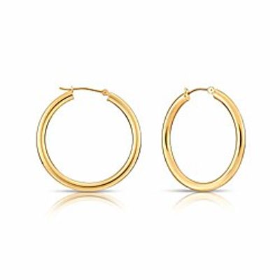 14k yellow gold classic shiny polished round hoop earrings, 3mm tube (35mm (1.4 inch)) Lightinthebox